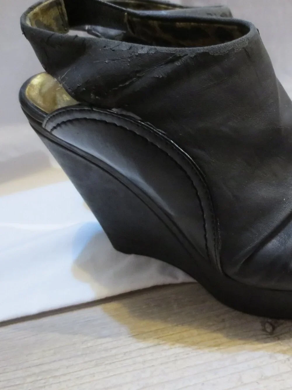 Nicole Miller Vintage Shoes Black Platform Sling Back Peep Toe Wedge Heel - 7.5